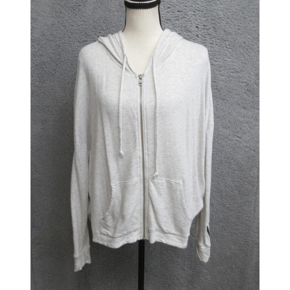 Victorias Secret Hoodie Womens XS Gray Full Zip Terry VS Logo Casual Lightweight